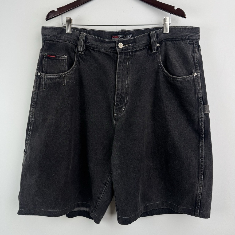 VTG FUBU Shorts Mens 40x10 Black Faded Denim Carpenter Baggy Loose Fit Hip Hop